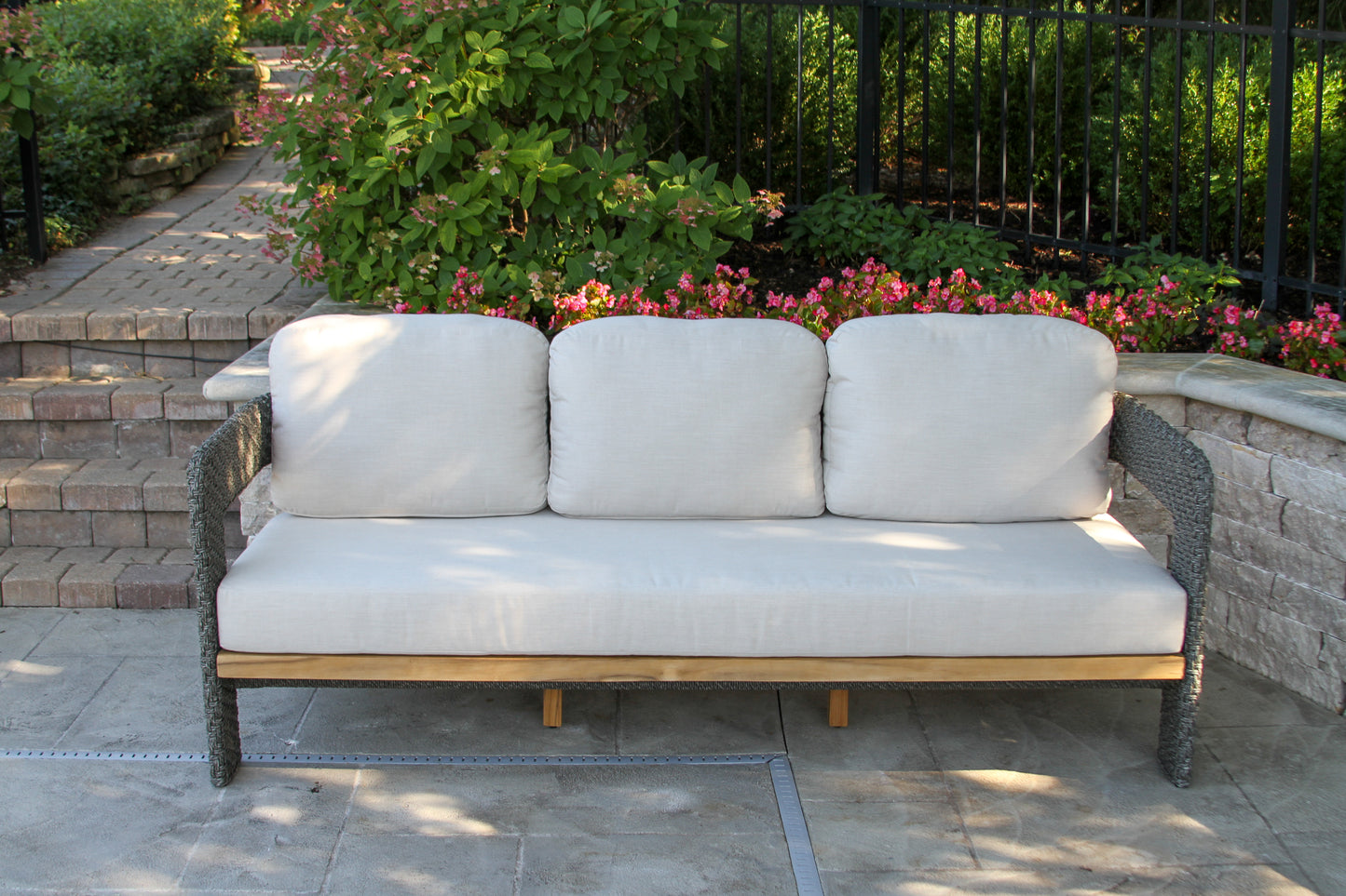 Estate Teak and Wicker Outdoor Sofa w Sunbrella