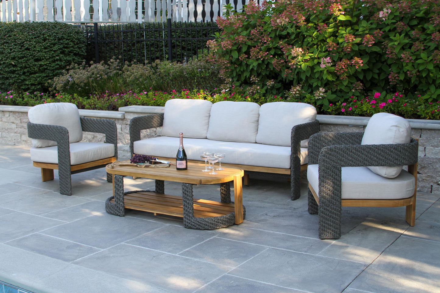 Estate Teak and Wicker Outdoor Arm Chair w Sunbrella