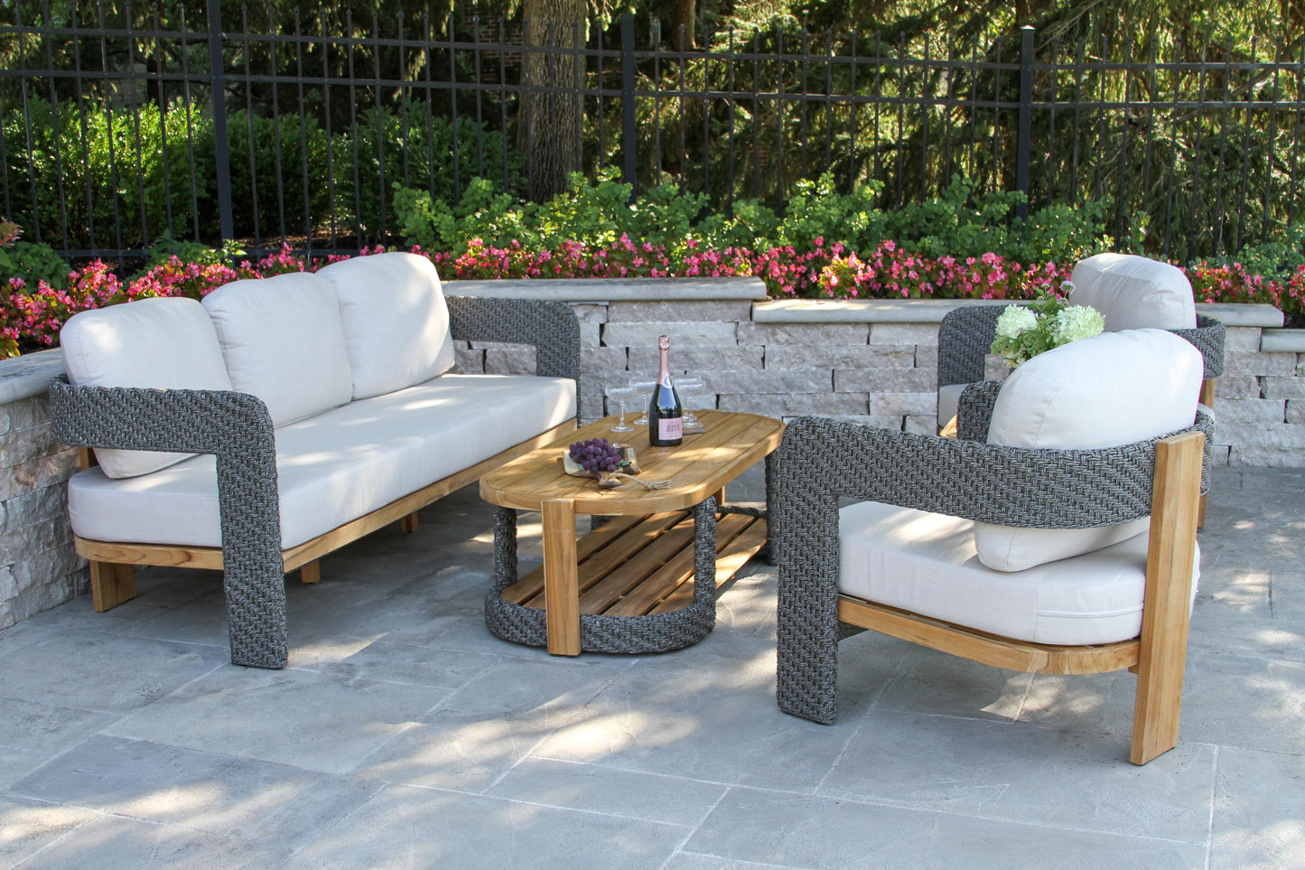 Estate Teak and Wicker Outdoor Sofa w Sunbrella