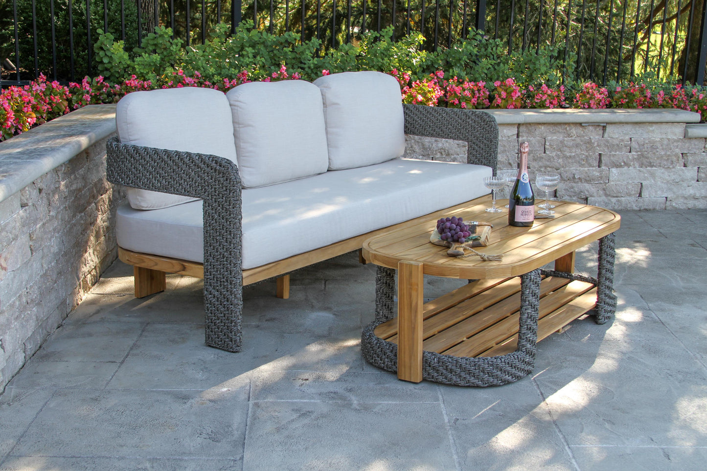 Estate Teak and Wicker Outdoor Sofa w Sunbrella