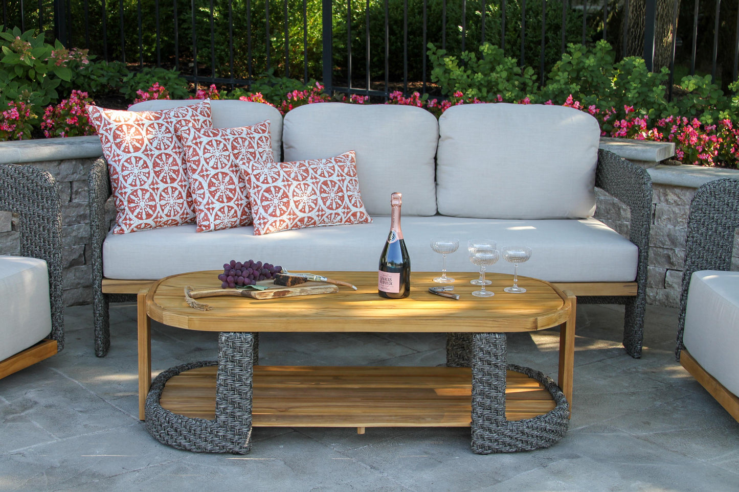 Estate Teak and Wicker Outdoor Sofa w Sunbrella