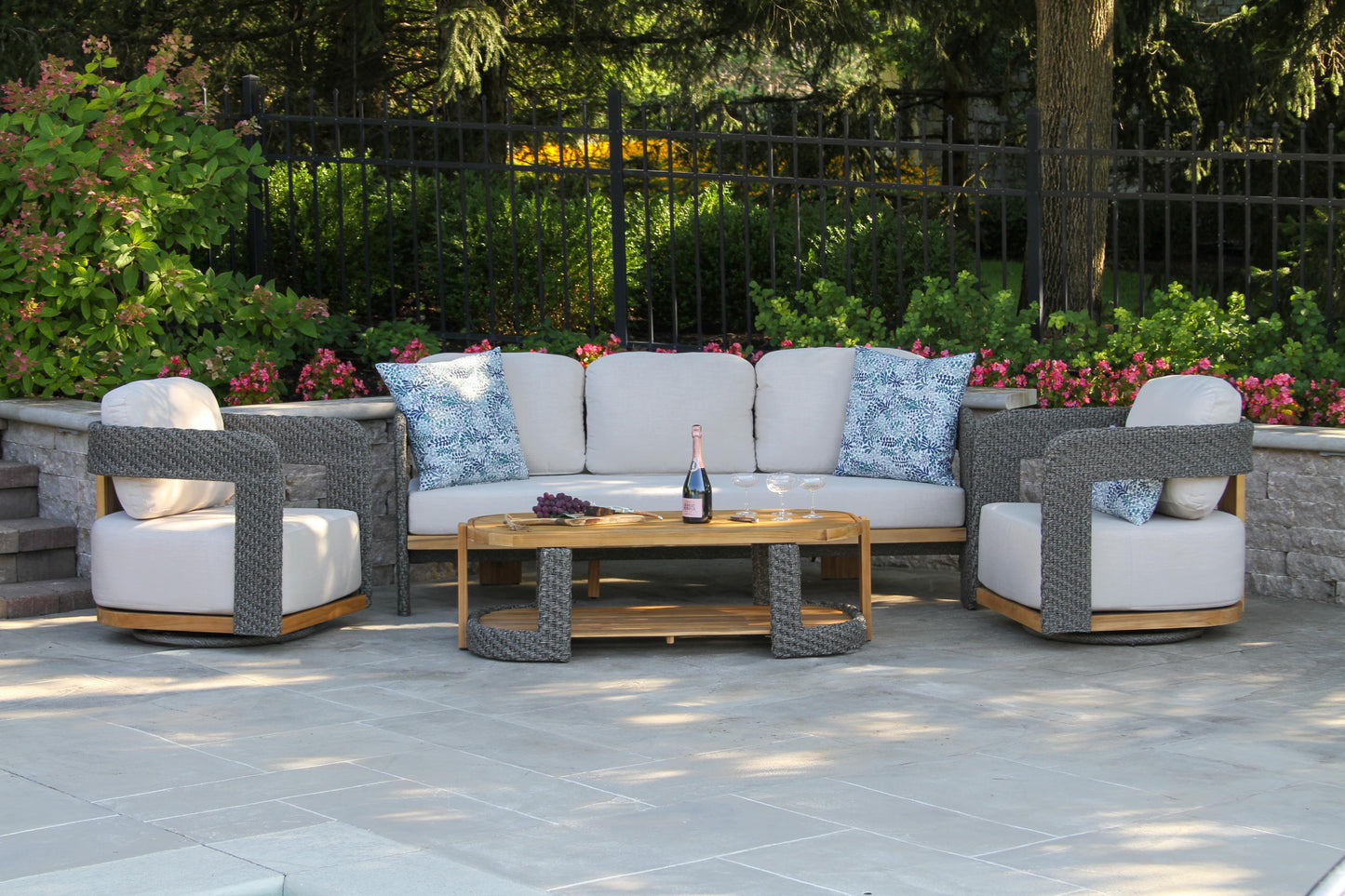 Estate Teak and Wicker Outdoor Swivel Chair w Sunbrella