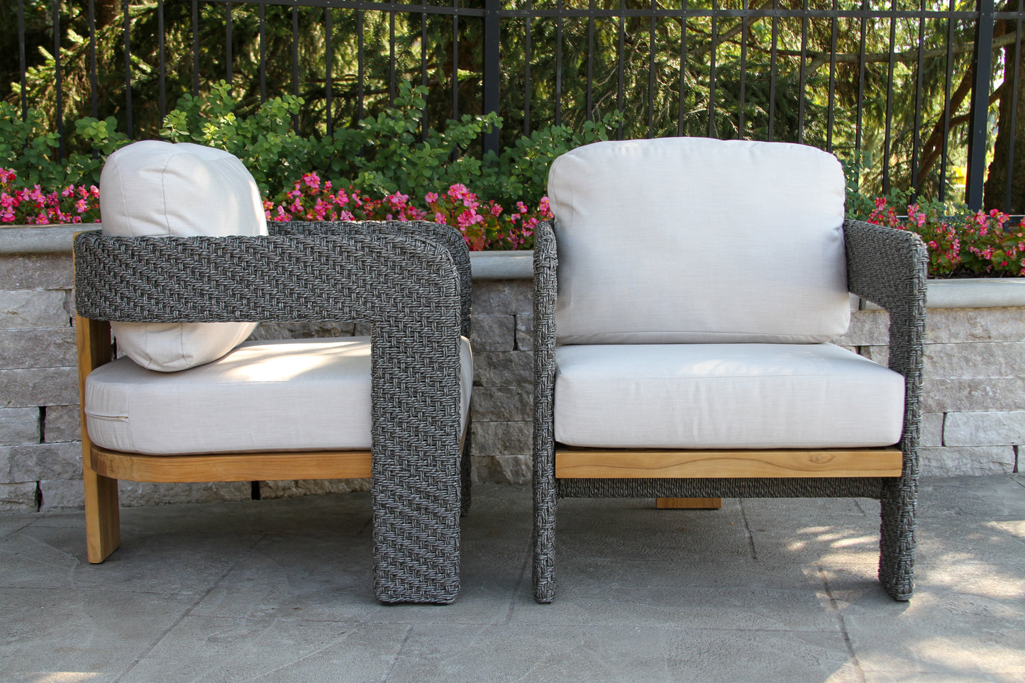Estate Teak and Wicker Outdoor Arm Chair w Sunbrella