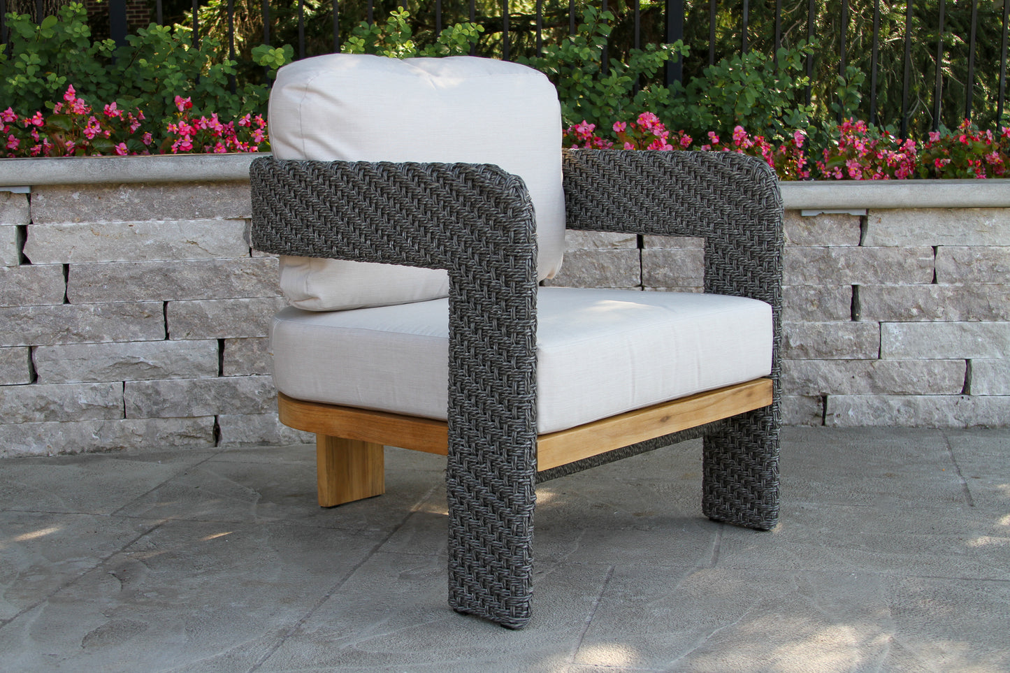 Estate Teak and Wicker Outdoor Arm Chair w Sunbrella