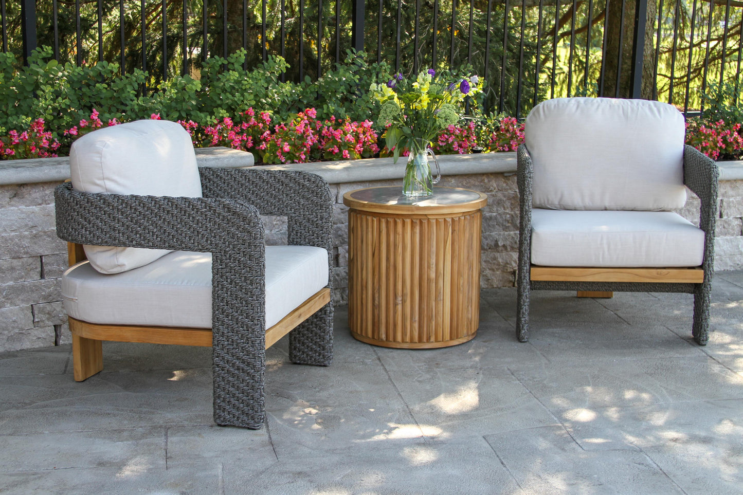 Teak and Orobico Outdoor Sintered Stone Accent Table 22" Round