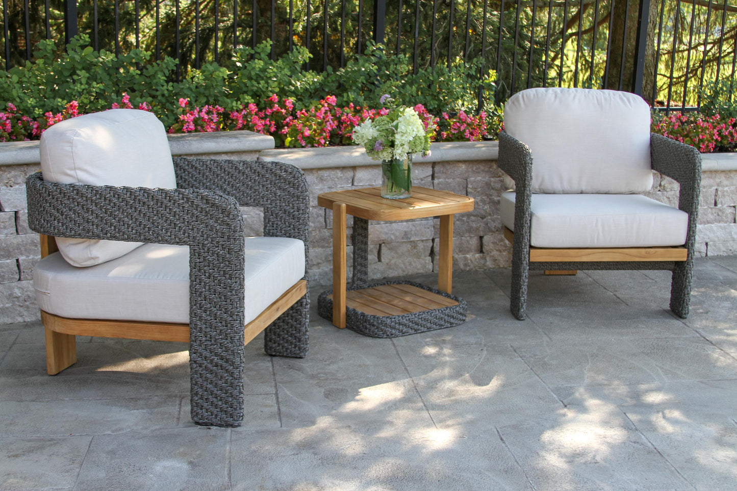 Estate Teak and Wicker Outdoor Arm Chair w Sunbrella