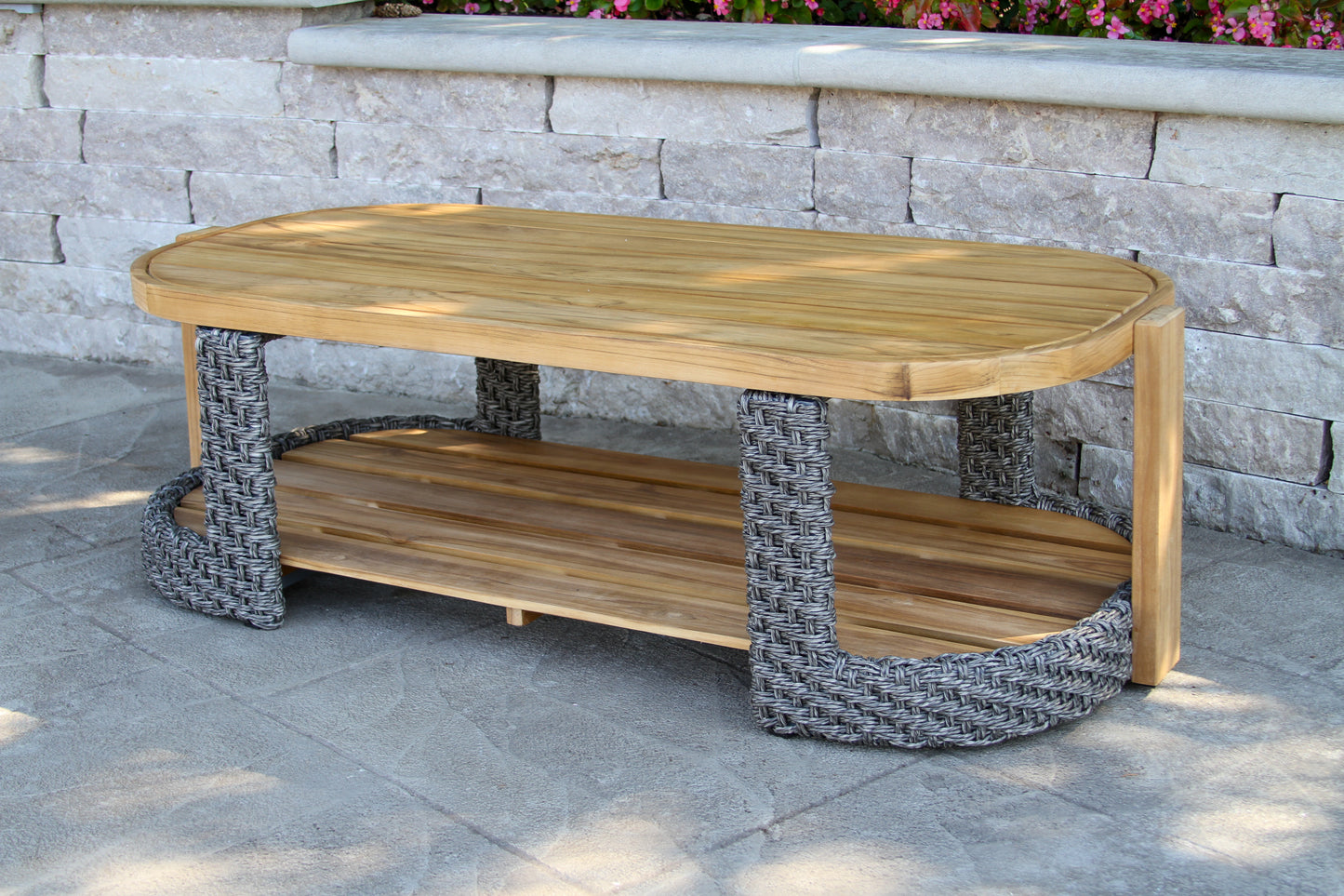 Estate Teak and Wicker Outdoor Coffee Table 52.5" x 24"