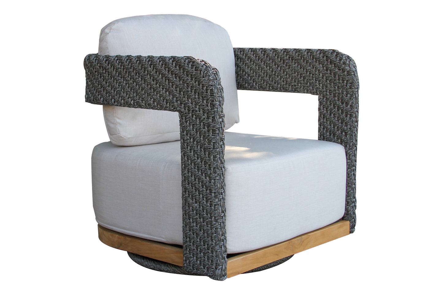 Estate Teak and Wicker Outdoor Swivel Chair w Sunbrella