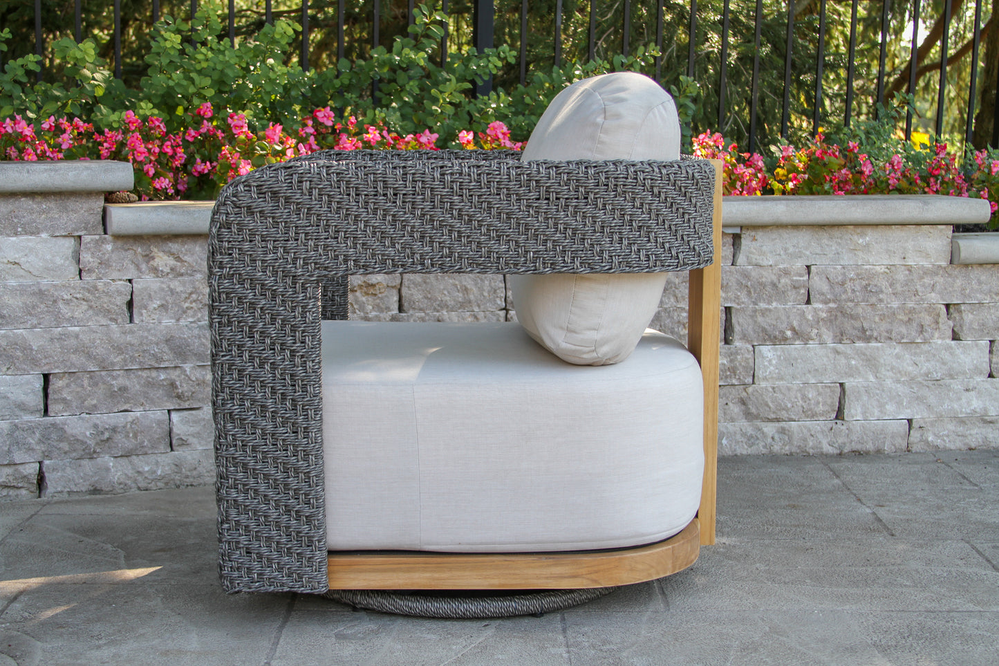 Estate Teak and Wicker Outdoor Swivel Chair w Sunbrella