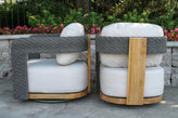 Estate Teak and Wicker Outdoor Swivel Chair w Sunbrella
