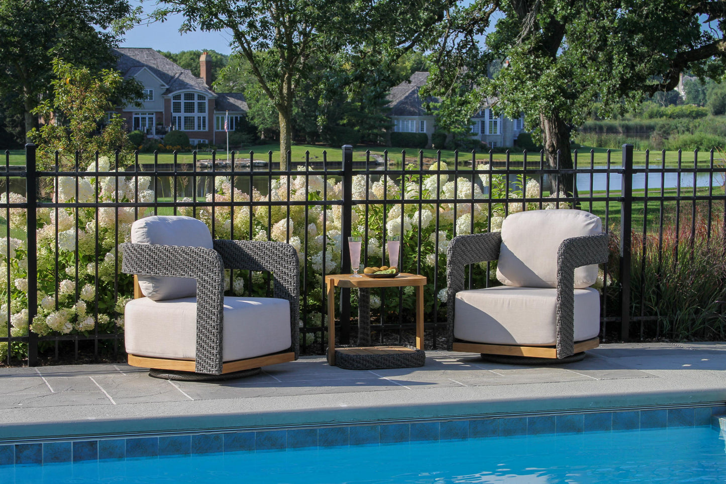 Estate Teak and Wicker Outdoor Swivel Chair w Sunbrella