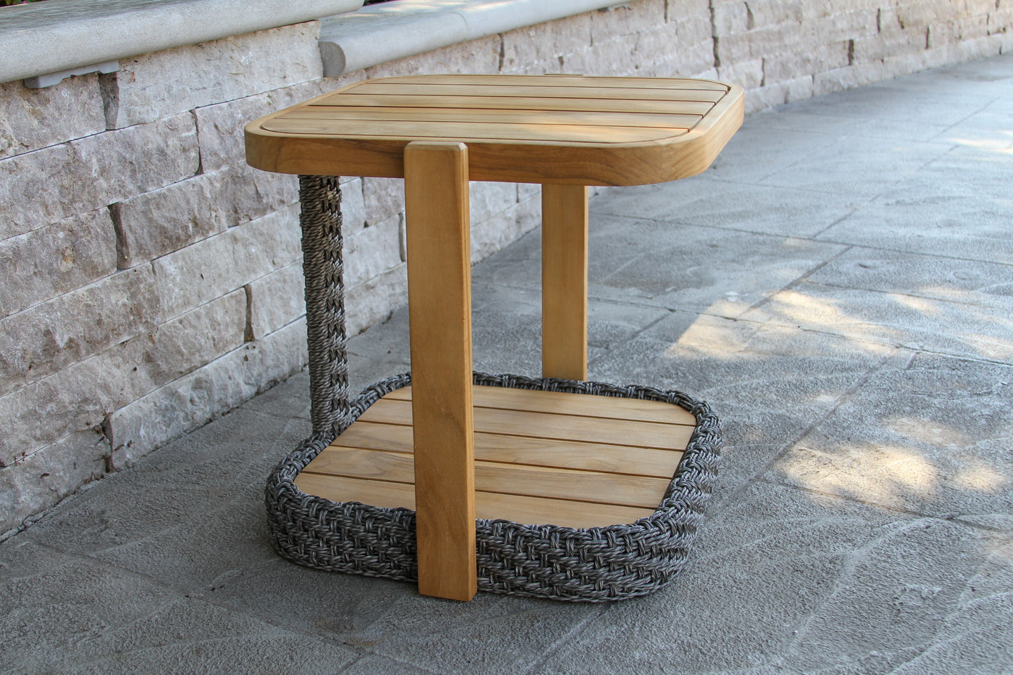 Estate Teak and Wicker Outdoor Accent Table
