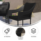 Ethan Commercial Grade Stacking Patio Chair, All Weather PE Rattan Wicker Patio Dining Chair in Black