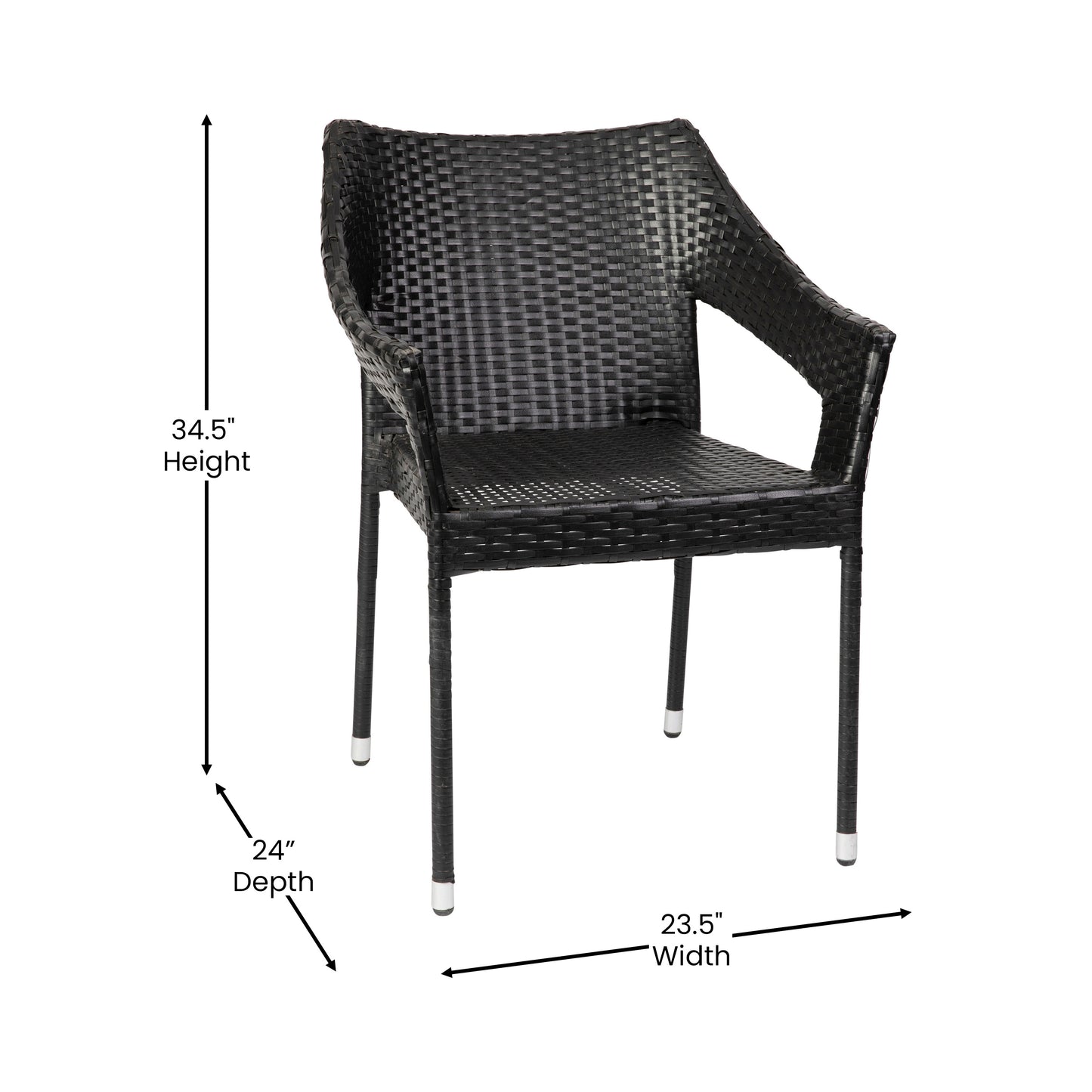Ethan Commercial Grade Stacking Patio Chair, All Weather PE Rattan Wicker Patio Dining Chair in Black