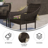 Ethan Commercial Grade Stacking Patio Chair, All Weather PE Rattan Wicker Patio Dining Chair in Espresso