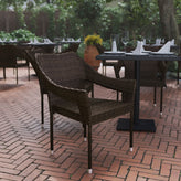 Ethan Commercial Grade Stacking Patio Chair, All Weather PE Rattan Wicker Patio Dining Chair in Espresso