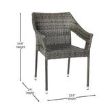 Ethan Commercial Grade Stacking Patio Chair, All Weather PE Rattan Wicker Patio Dining Chair in Gray
