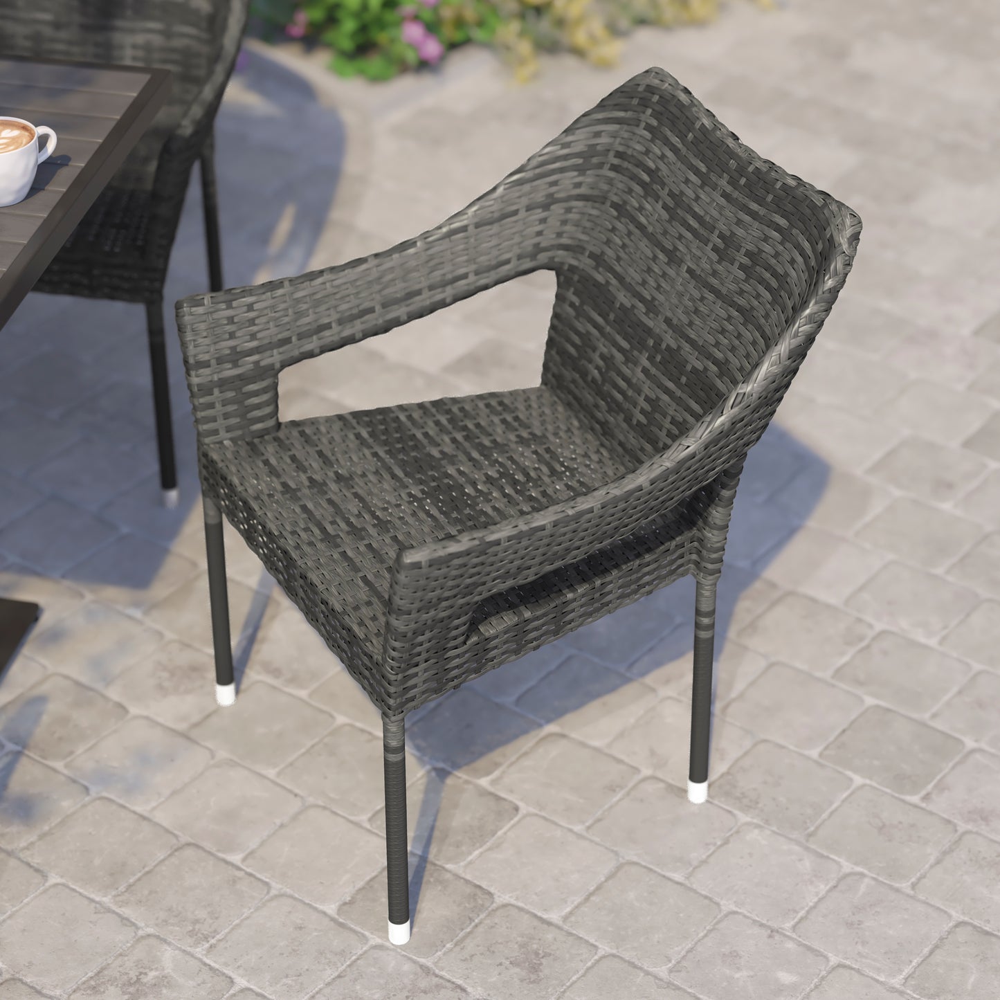 Ethan Commercial Grade Stacking Patio Chair, All Weather PE Rattan Wicker Patio Dining Chair in Gray