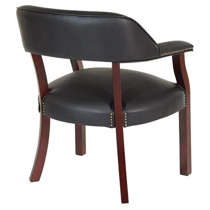 Traditional Guest Upholstered Arm Chair in Black Vinyl