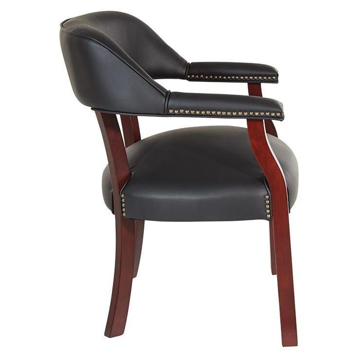 Traditional Guest Upholstered Arm Chair in Black Vinyl