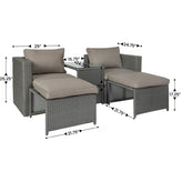 Nico Indoor/Outdoor Modular Loveseat Sofa Set with Table and Ottomans, Gray Cushions and Gray Rattan