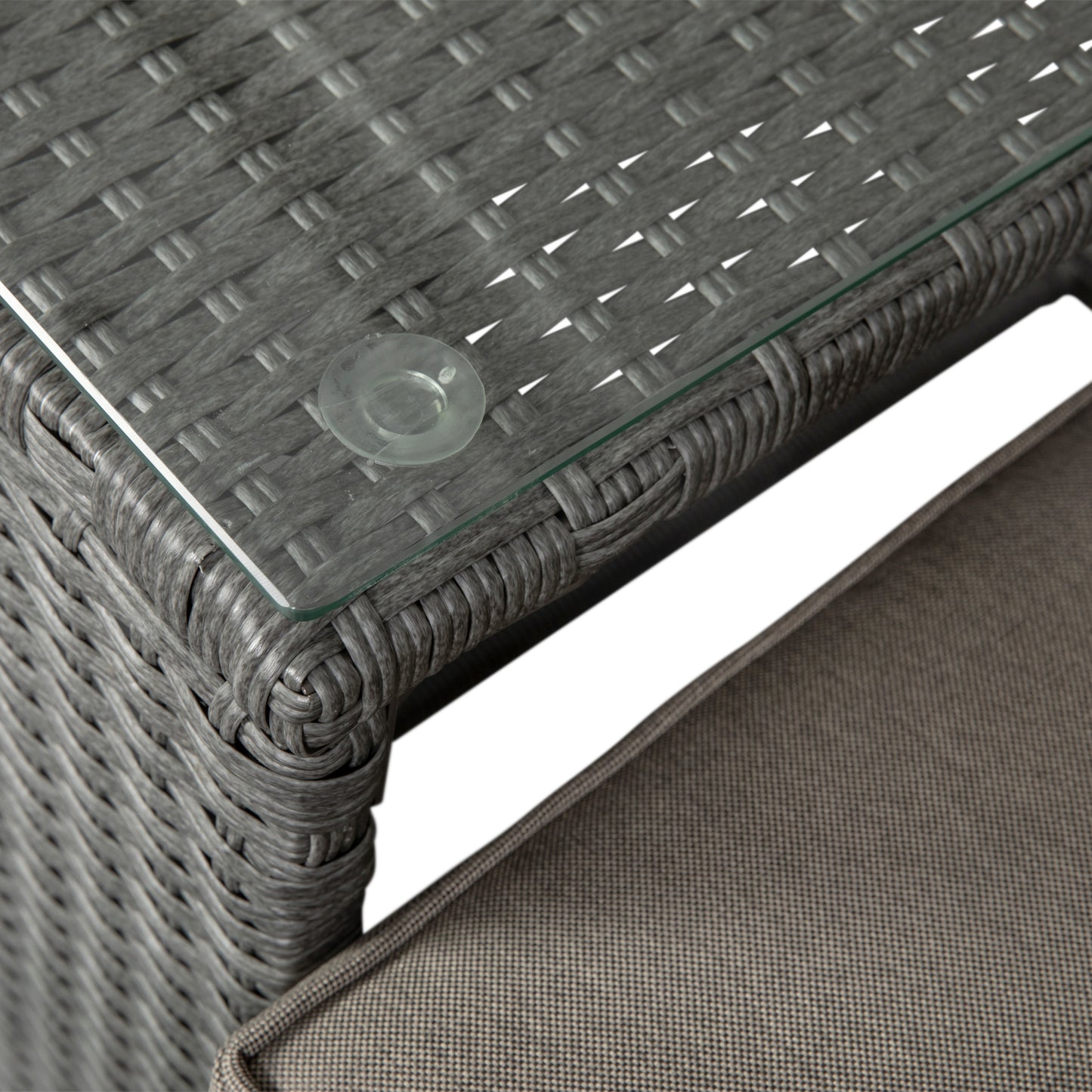 Nico Indoor/Outdoor Modular Loveseat Sofa Set with Table and Ottomans, Gray Cushions and Gray Rattan