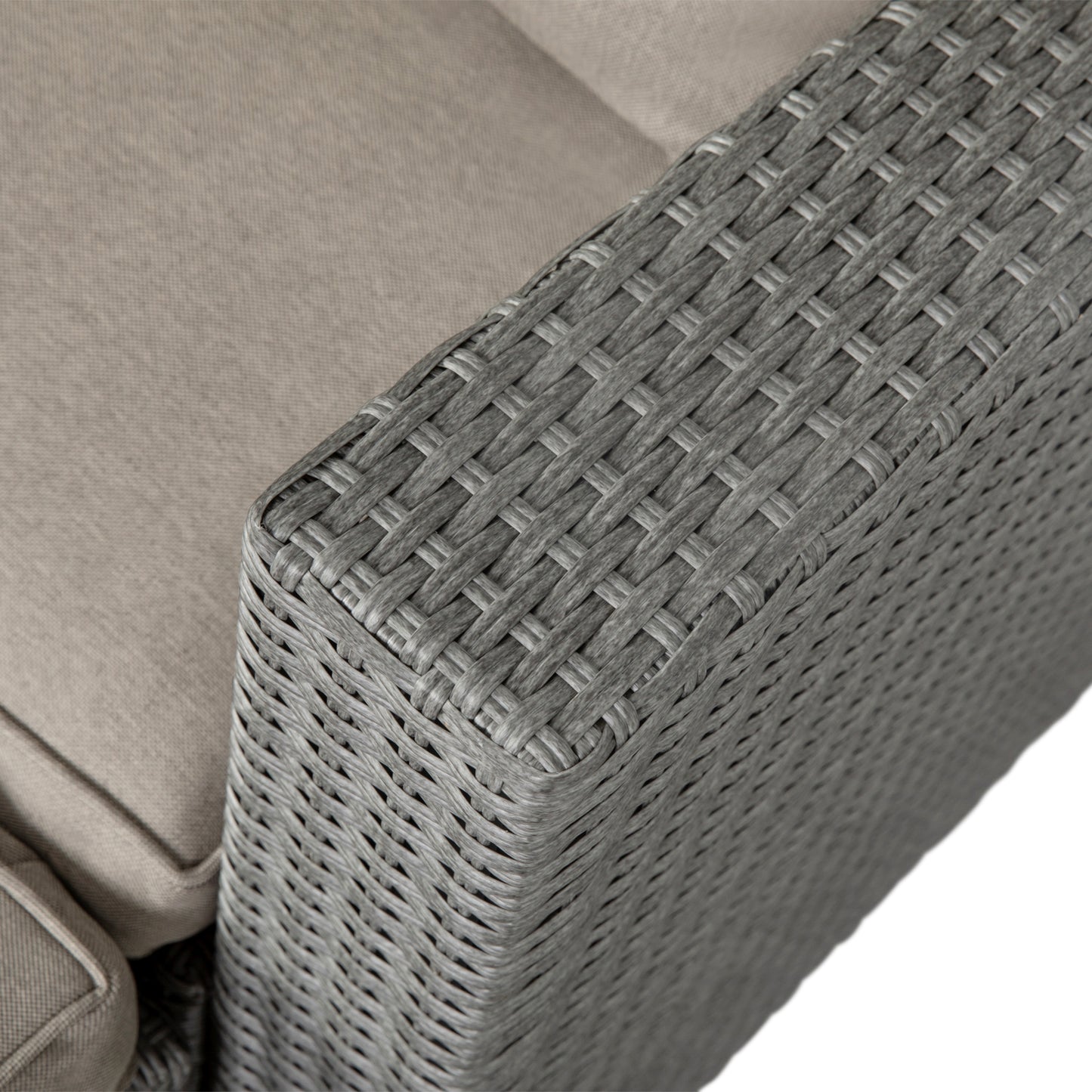 Nico Indoor/Outdoor Modular Loveseat Sofa Set with Table and Ottomans, Gray Cushions and Gray Rattan