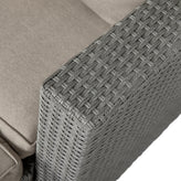 Nico Indoor/Outdoor Modular Loveseat Sofa Set with Table and Ottomans, Gray Cushions and Gray Rattan