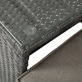 Nico Indoor/Outdoor Modular Loveseat Sofa Set with Table and Ottomans, Gray Cushions and Gray Rattan