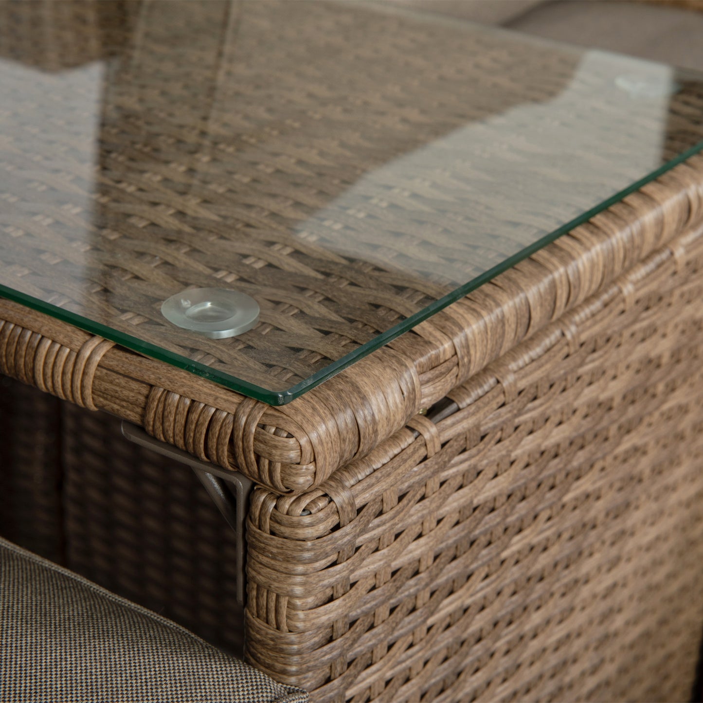 Nico Indoor/Outdoor Modular Loveseat Sofa Set with Table and Ottomans, Gray Cushions and Natural Rattan