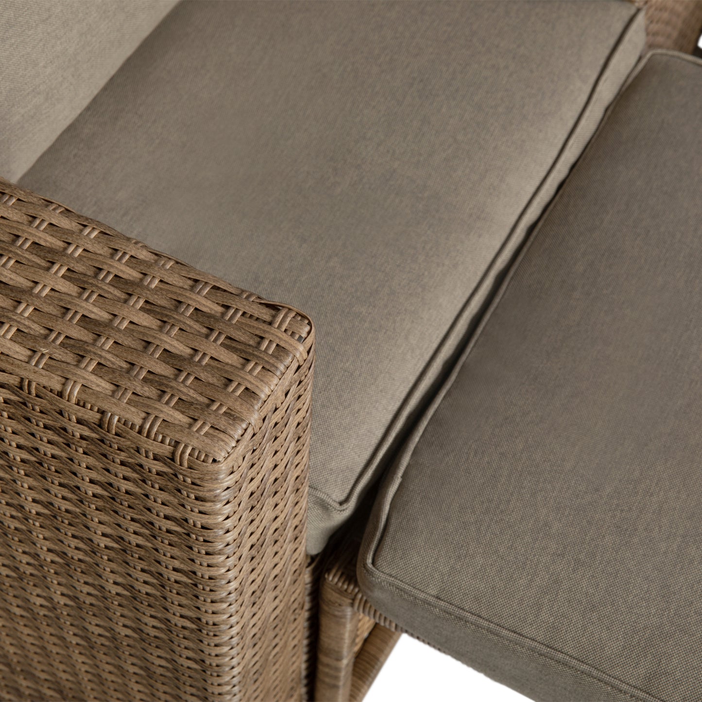 Nico Indoor/Outdoor Modular Loveseat Sofa Set with Table and Ottomans, Gray Cushions and Natural Rattan