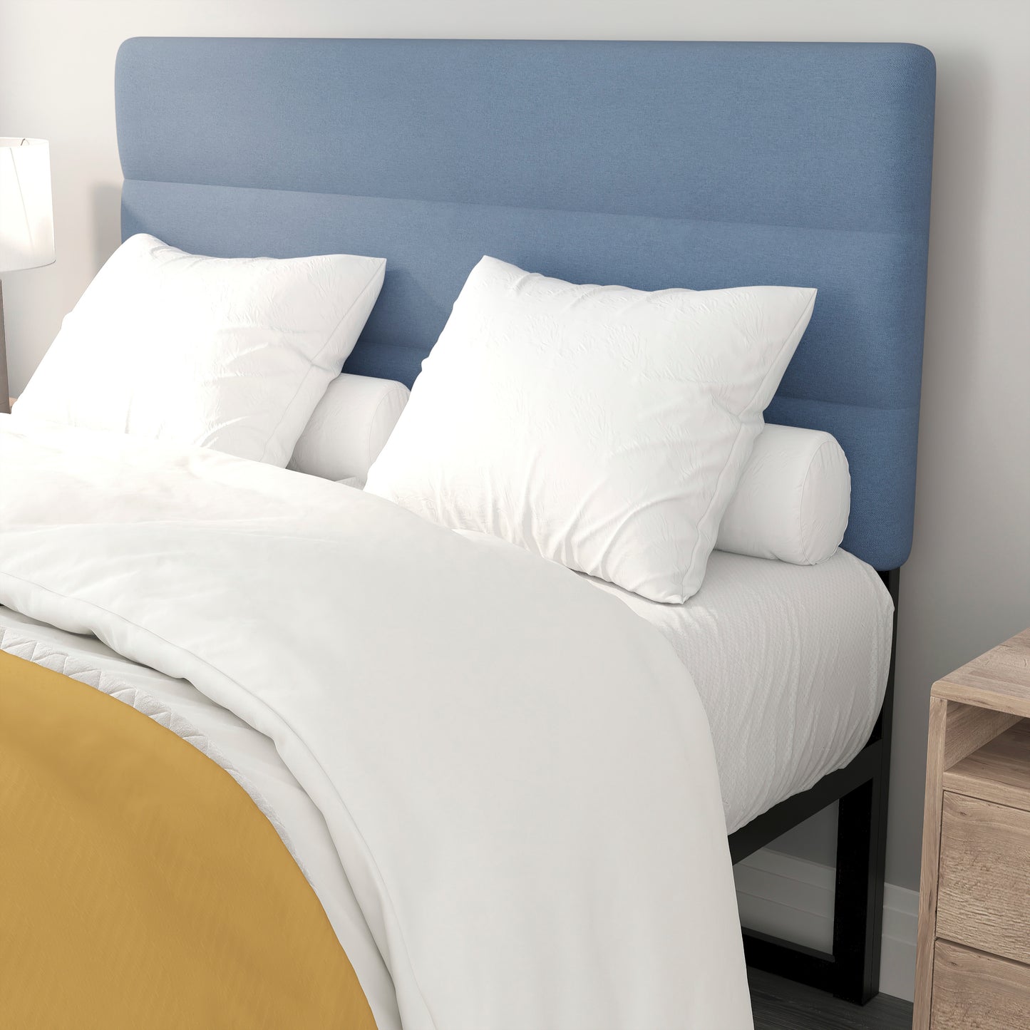 Paxton Full Channel Stitched Fabric Upholstered Headboard, Adjustable Height from 44.5" to 57.25" - Blue