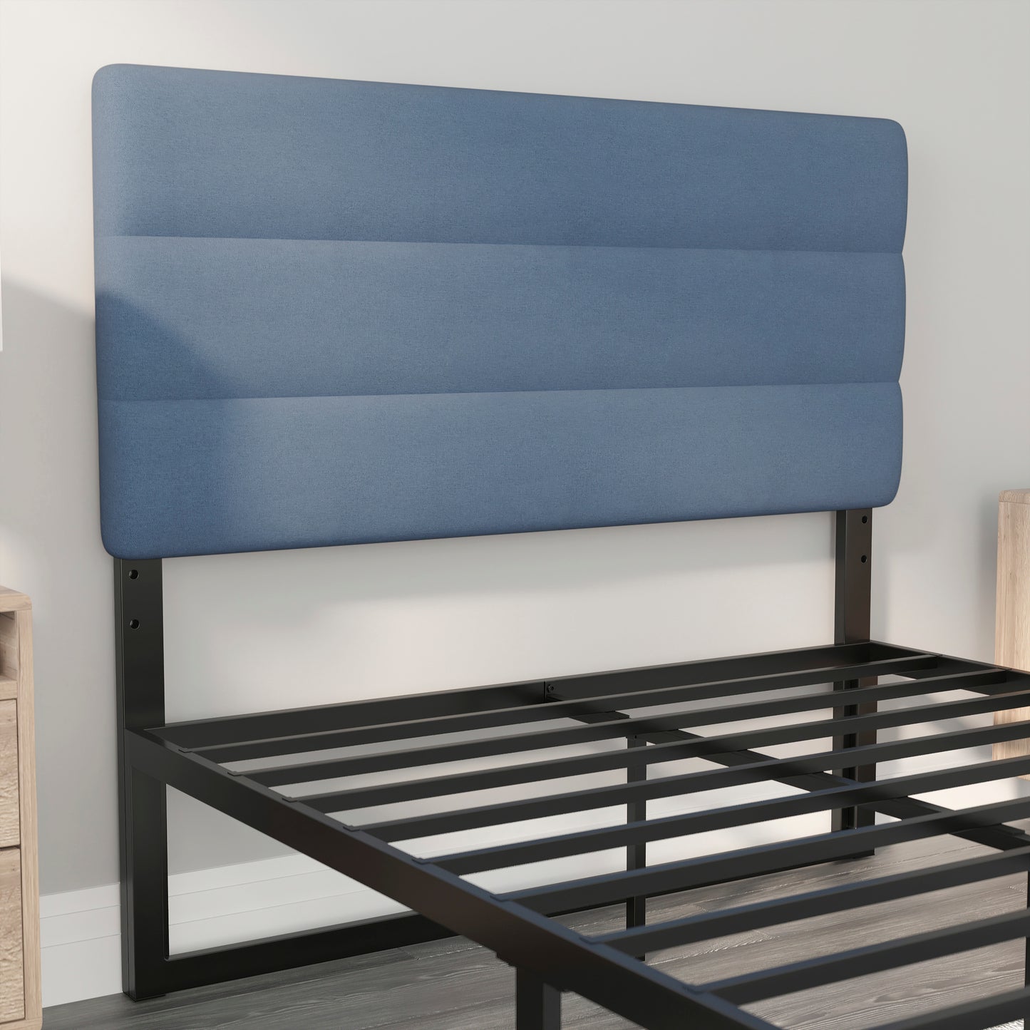 Paxton Full Channel Stitched Fabric Upholstered Headboard, Adjustable Height from 44.5" to 57.25" - Blue