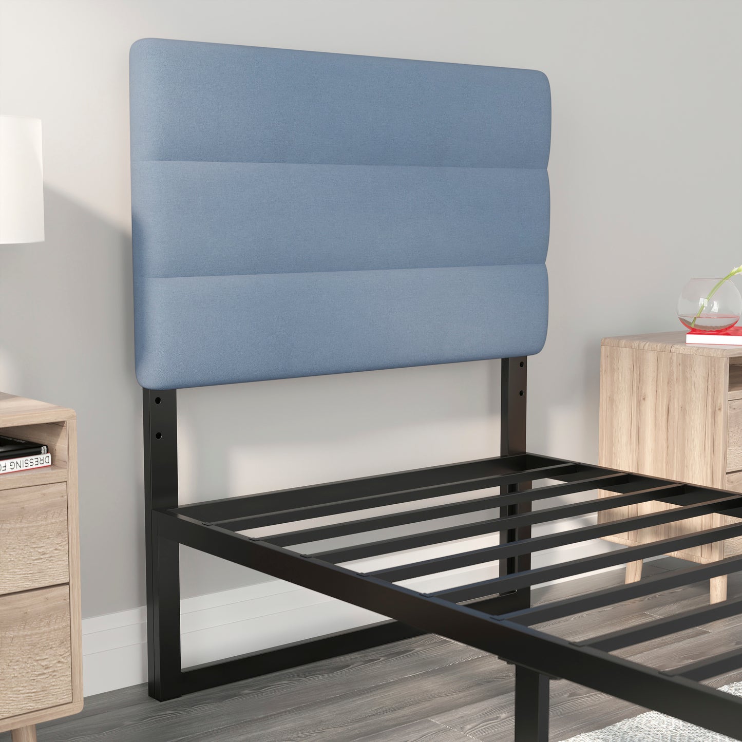 Paxton Twin Channel Stitched Fabric Upholstered Headboard, Adjustable Height from 44.5" to 57.25" - Blue