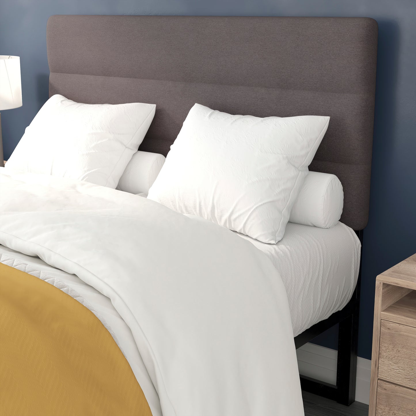 Paxton Full Channel Stitched Fabric Upholstered Headboard, Adjustable Height from 44.5" to 57.25" - Gray