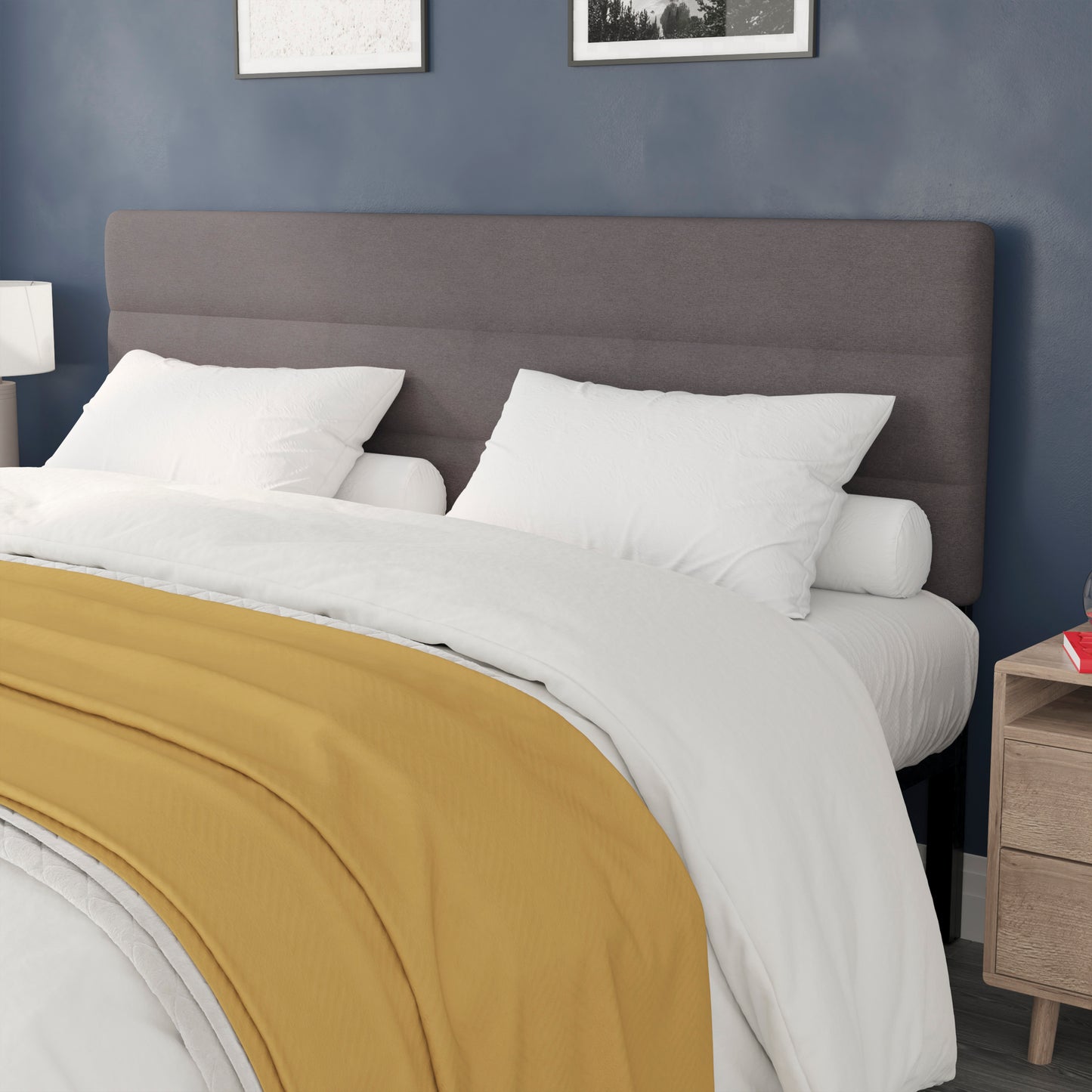 Paxton King Channel Stitched Fabric Upholstered Headboard, Adjustable Height from 44.5" to 57.25" - Gray