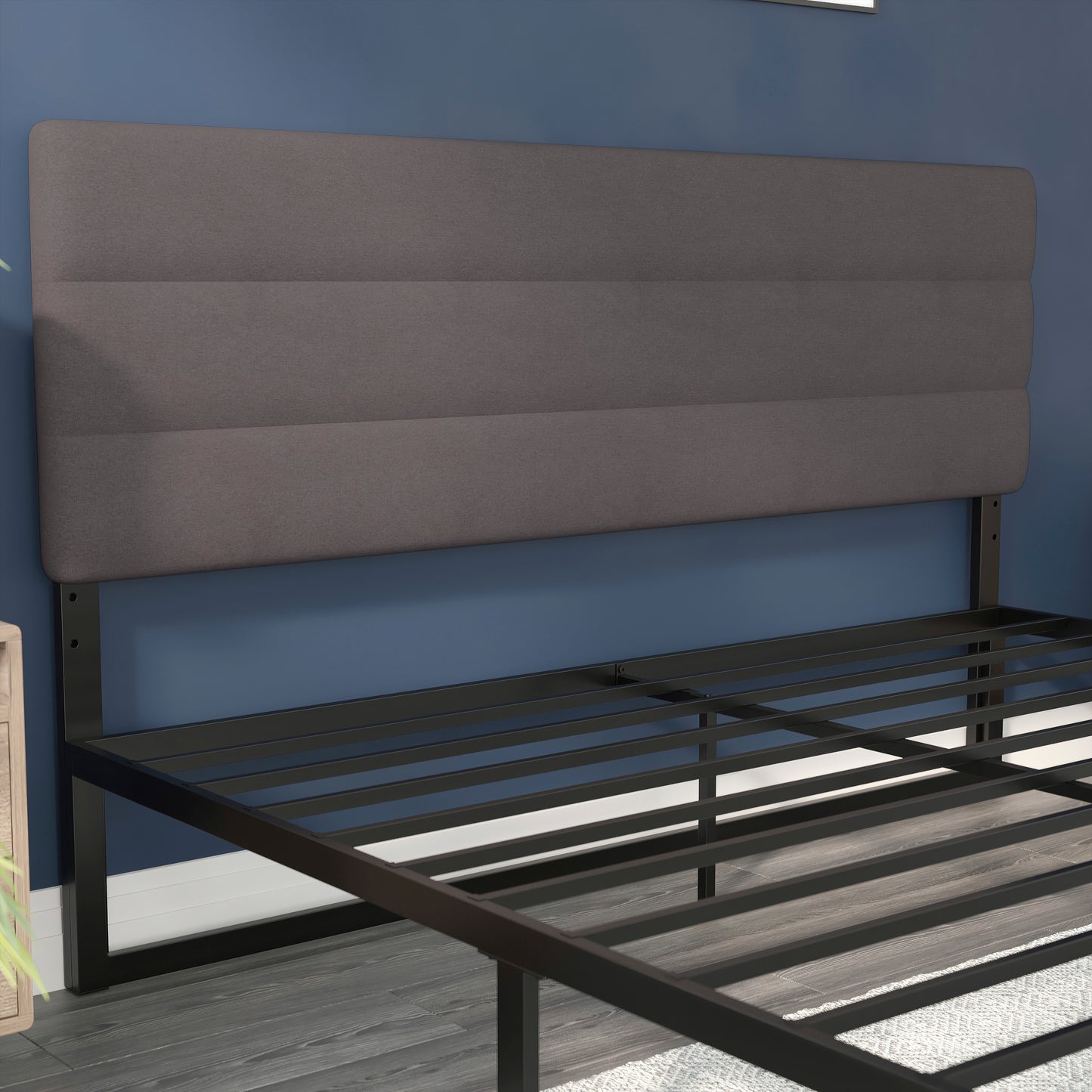 Paxton King Channel Stitched Fabric Upholstered Headboard, Adjustable Height from 44.5" to 57.25" - Gray