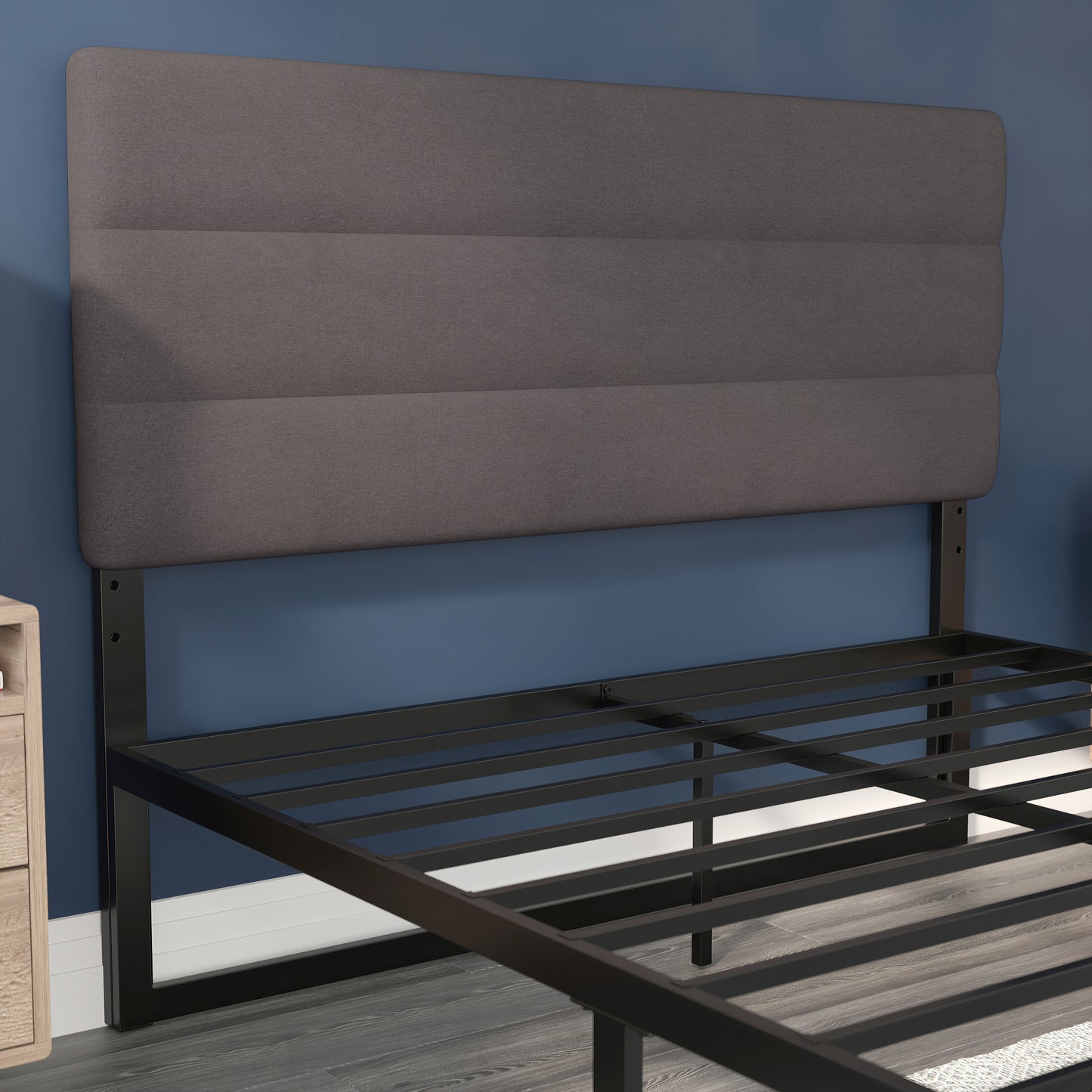 Paxton Queen Channel Stitched Fabric Upholstered Headboard, Adjustable Height from 44.5" to 57.25" - Gray