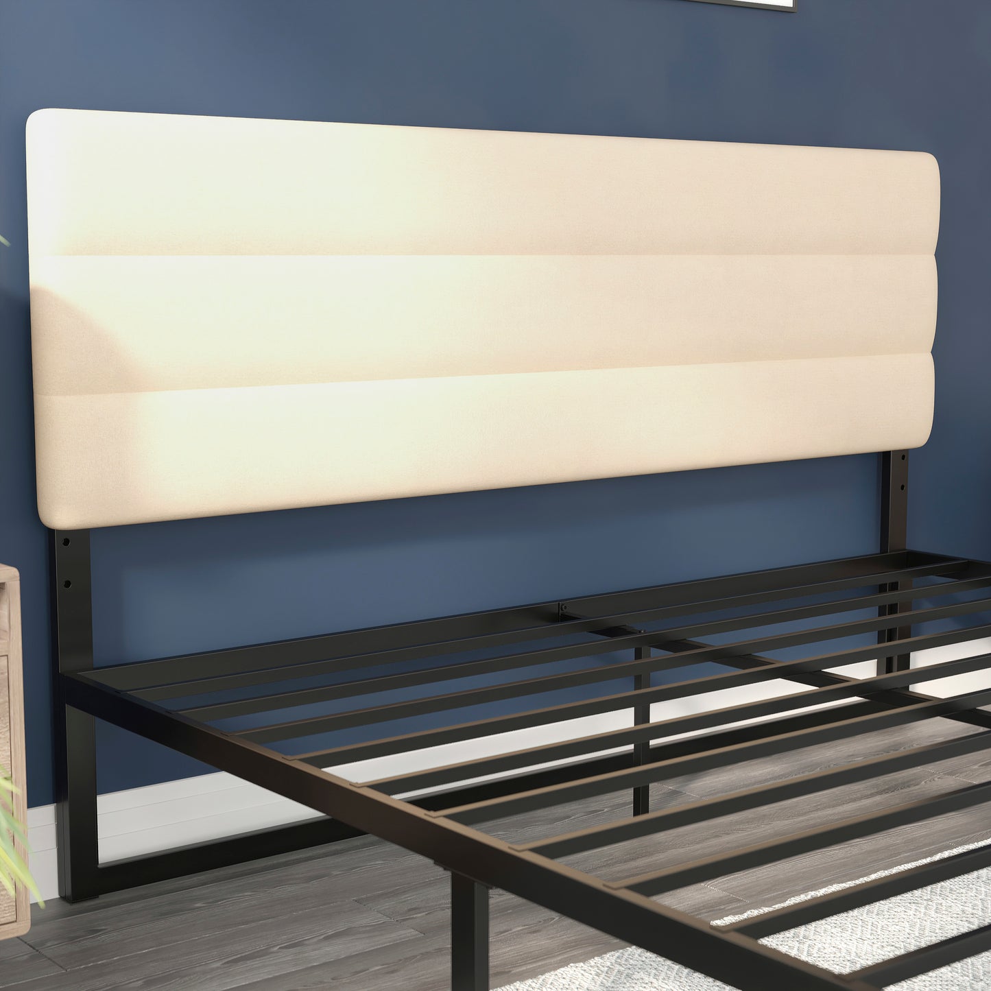 Paxton King Channel Stitched Fabric Upholstered Headboard, Adjustable Height from 44.5" to 57.25" - Cream