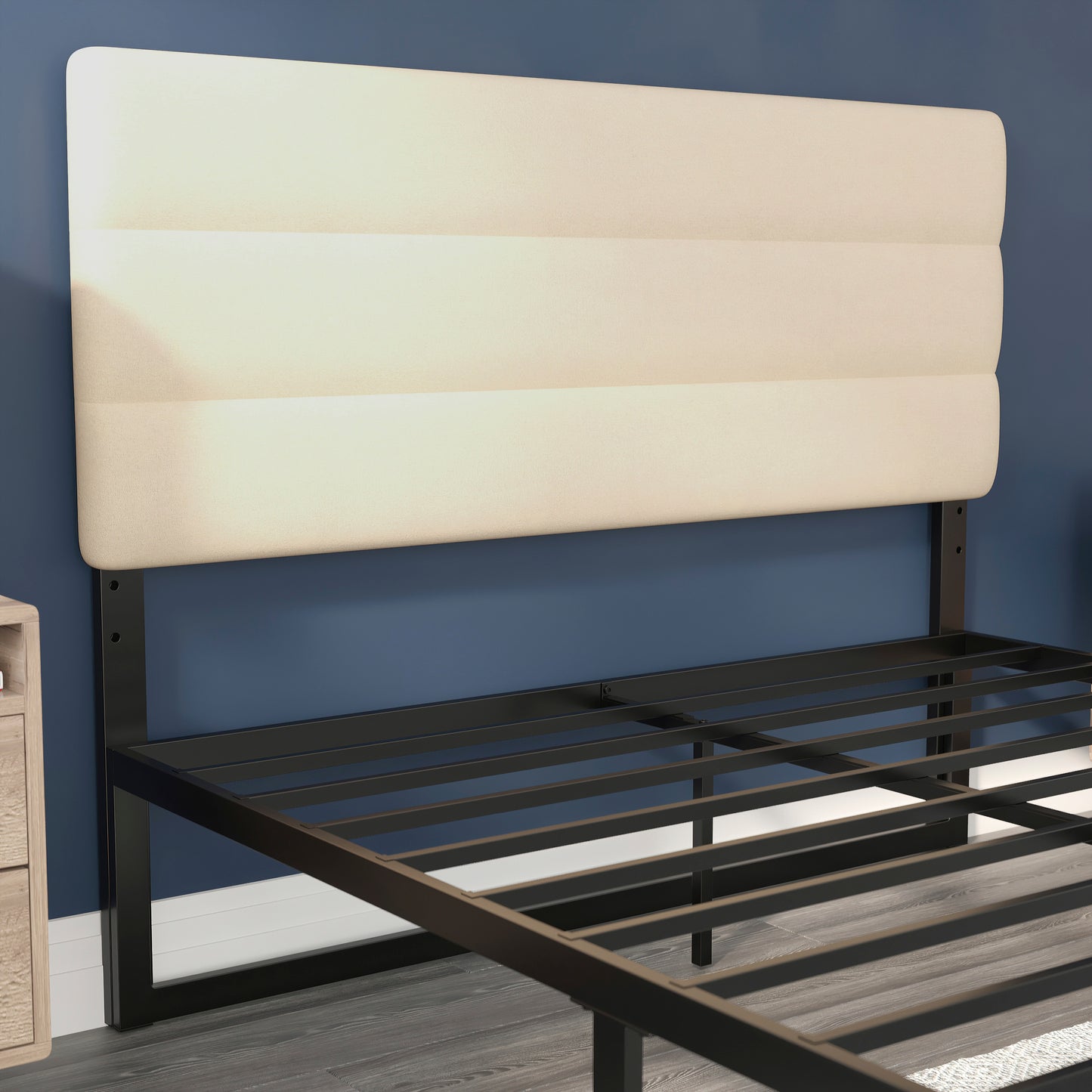 Paxton Queen Channel Stitched Fabric Upholstered Headboard, Adjustable Height from 44.5" to 57.25" - Cream