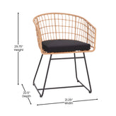Devon Set of 2 Indoor/Outdoor Patio Boho Club Chairs, Rope with Natural PE Wicker Rattan, Black Cushions and Sled Base