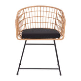 Devon Set of 2 Indoor/Outdoor Patio Boho Club Chairs, Rope with Natural PE Wicker Rattan, Black Cushions and Sled Base