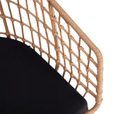 Devon Set of 2 Indoor/Outdoor Patio Boho Club Chairs, Rope with Natural PE Wicker Rattan, Black Cushions and Sled Base