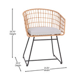 Devon Set of 2 Indoor/Outdoor Patio Boho Club Chairs, Rope with Natural PE Wicker Rattan, Light Gray Cushions and Sled Base
