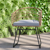 Devon Set of 2 Indoor/Outdoor Patio Boho Club Chairs, Rope with Natural PE Wicker Rattan, Light Gray Cushions and Sled Base