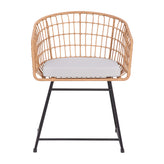 Devon Set of 2 Indoor/Outdoor Patio Boho Club Chairs, Rope with Natural PE Wicker Rattan, Light Gray Cushions and Sled Base