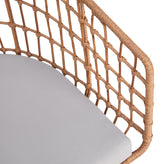 Devon Set of 2 Indoor/Outdoor Patio Boho Club Chairs, Rope with Natural PE Wicker Rattan, Light Gray Cushions and Sled Base