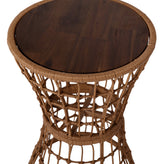 Devon Indoor/Outdoor Natural Finish Rattan Rope Table with Acacia Wood Top, Fade and Weather Resistant