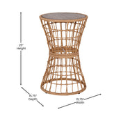 Devon 3-Piece Natural Patio Bistro Set, Indoor/Outdoor Rattan Rope Chairs, Acacia Wood Top Table & Light Gray Seat Cushions