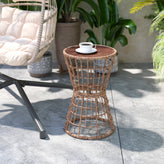Devon 3-Piece Natural Patio Bistro Set, Indoor/Outdoor Rattan Rope Chairs, Acacia Wood Top Table & Light Gray Seat Cushions